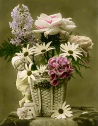 Kukkakori n.1898 (käsin sävytetty kuva)